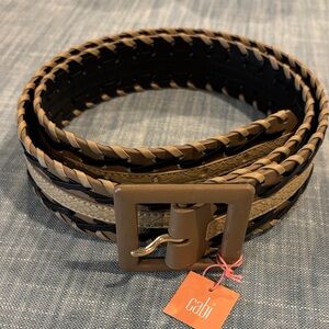 CAbi Tread Reversible Woven Belt in Black and Tan Medium
